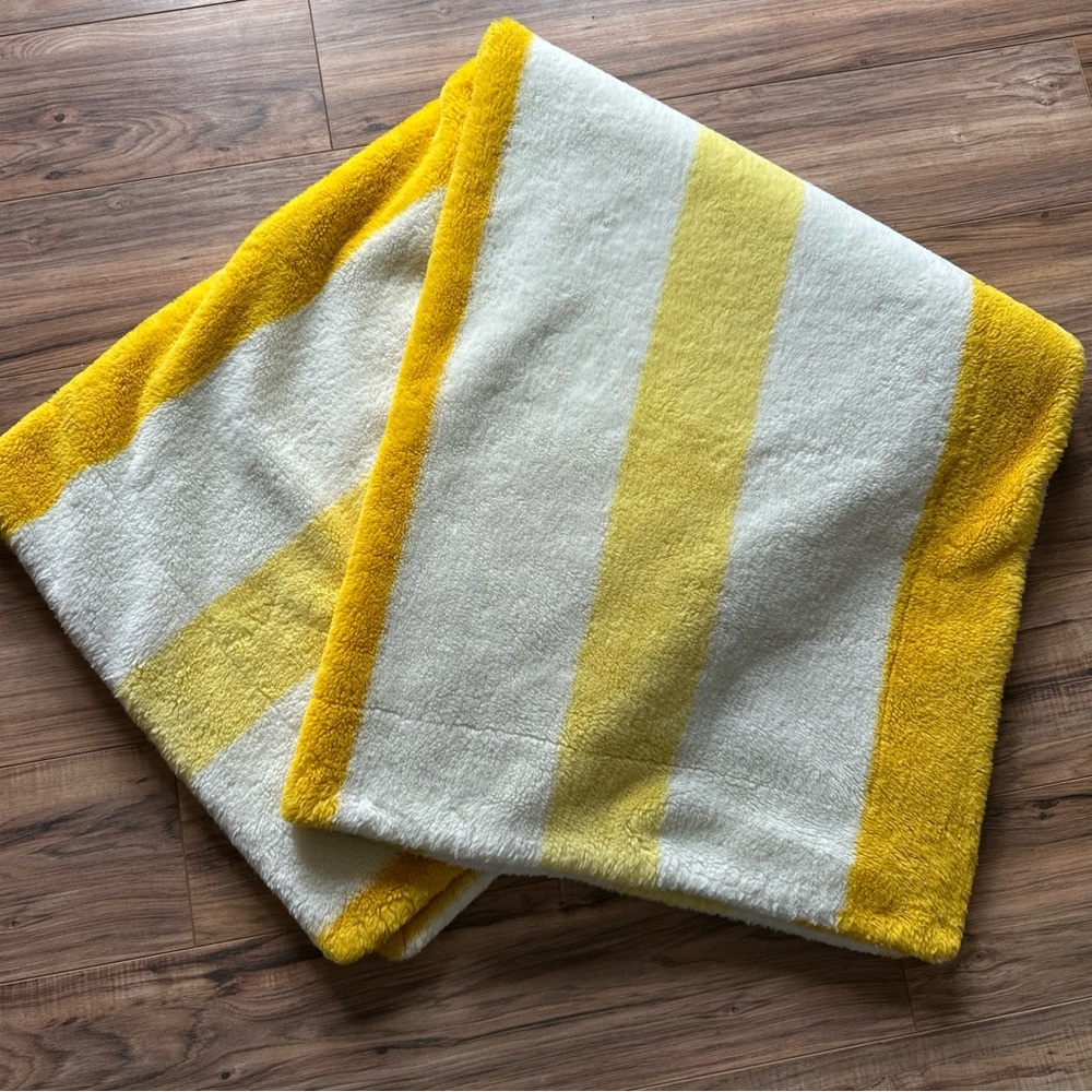 Minky Couture Blanket Yellow And White Stripe 50in X 60in Plush Adult Large